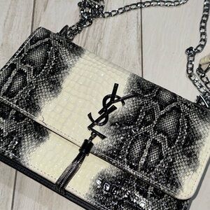 YSL Black and Cream Snakeskin Crossbody Bag